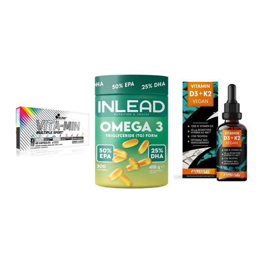 Grundversorgung: Olimp Vita-Min + INLEAD Omega-3 + ProFuel Vitamin – alle enthaltenen Artikel