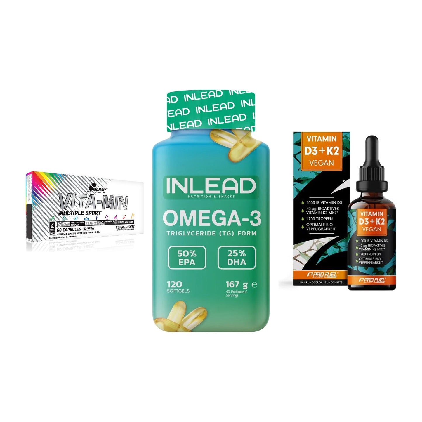 Grundversorgung: Olimp Vita-Min + INLEAD Omega-3 + ProFuel Vitamin – alle enthaltenen Artikel