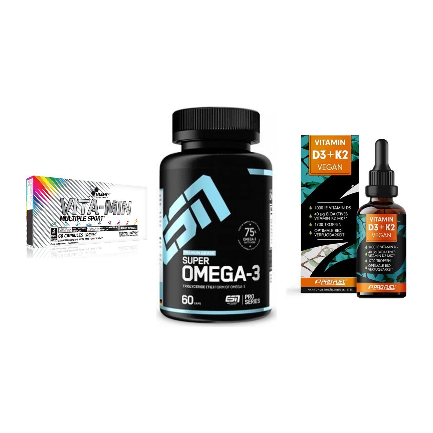 Grundversorgung: Olimp Vita-Min + ESN Omega 3 + ProFuel Vitamin – alle enthaltenen Artikel