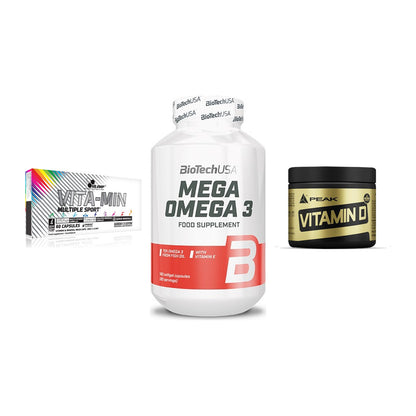 Grundversorgung: Olimp Vita-Min + BioTech Mega + Peak Vitamin D – alle enthaltenen Artikel