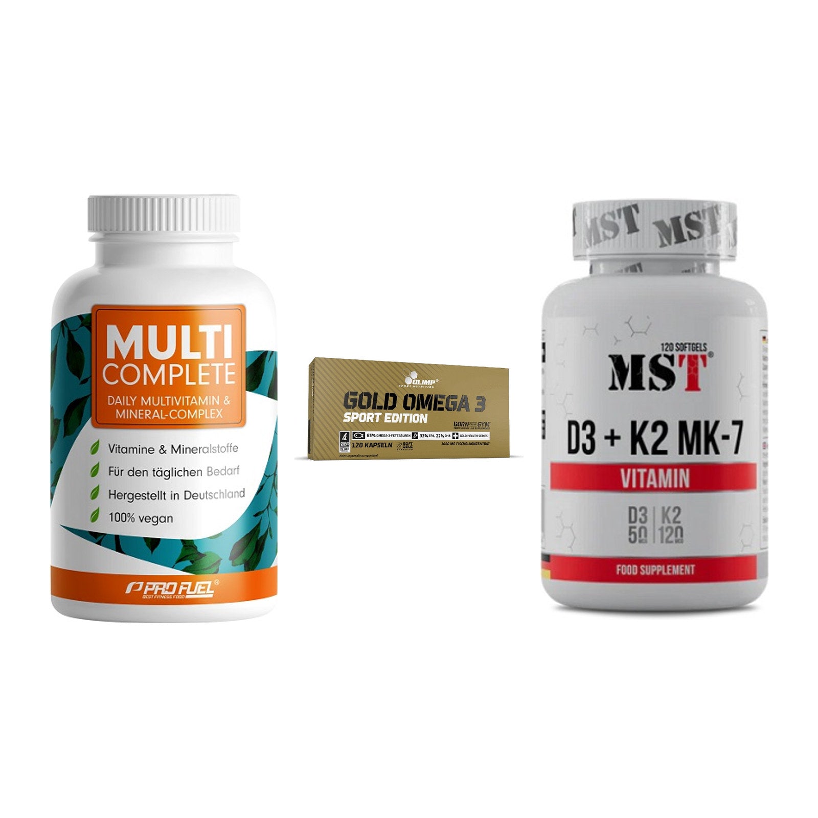 Grundversorgung: ProFuel MULTI + Olimp Omega 3 + MST Vitamin D3 – alle enthaltenen Artikel