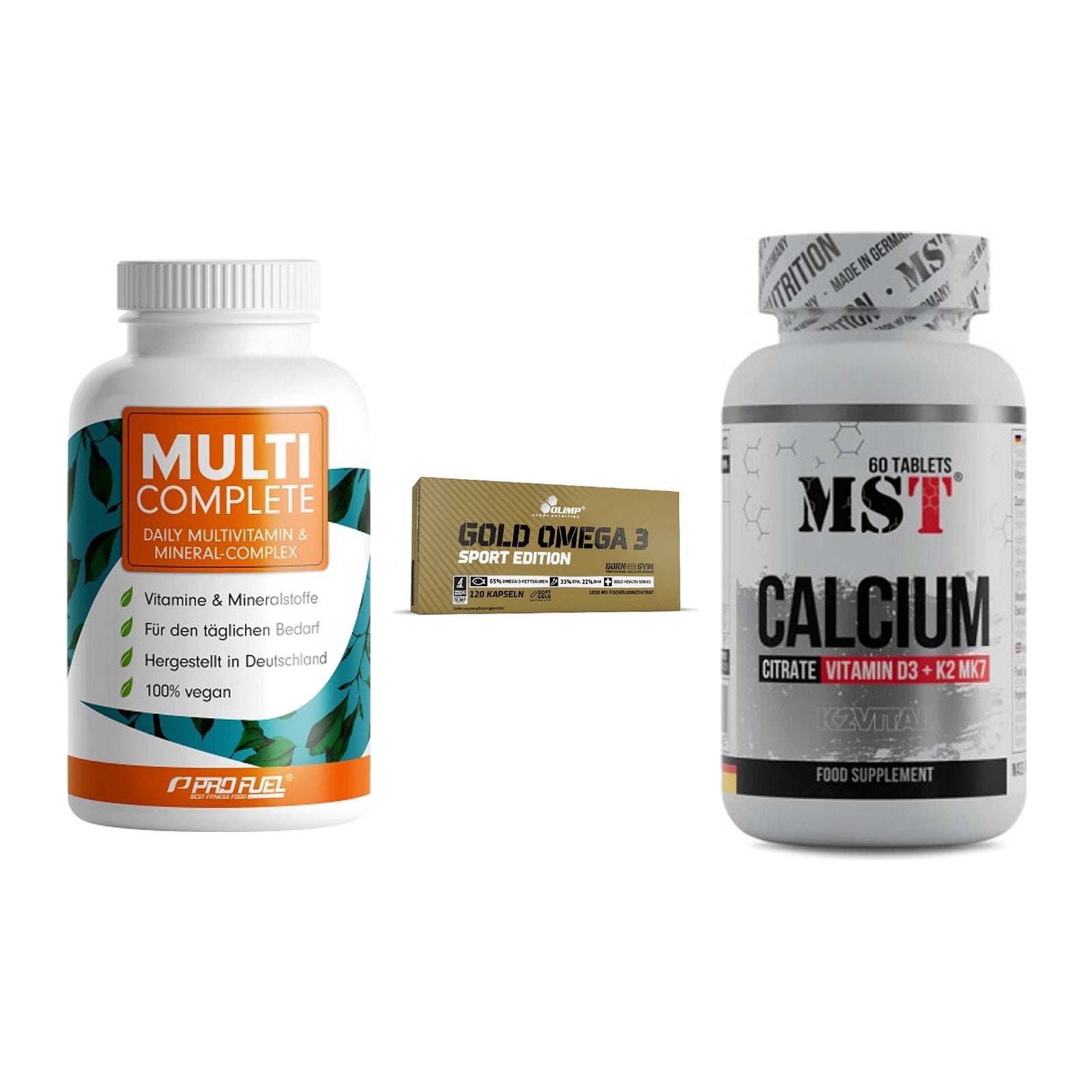 Grundversorgung: ProFuel MULTI + Olimp Omega 3 + MST Calcium – alle enthaltenen Artikel