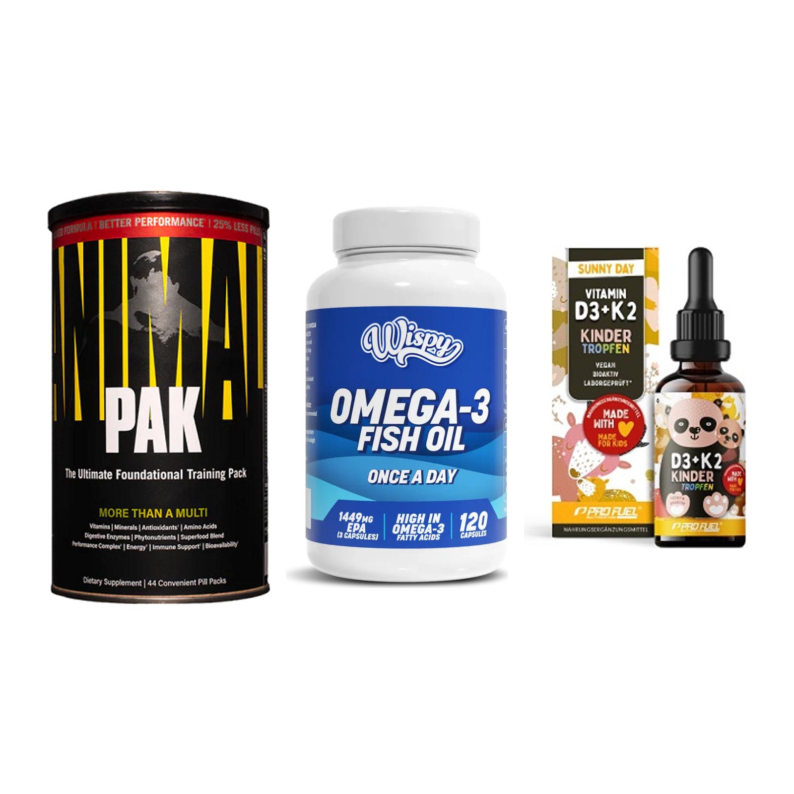 Grundversorgung: Universal + Wispy Omega 3 + ProFuel VITAMIN – alle enthaltenen Artikel