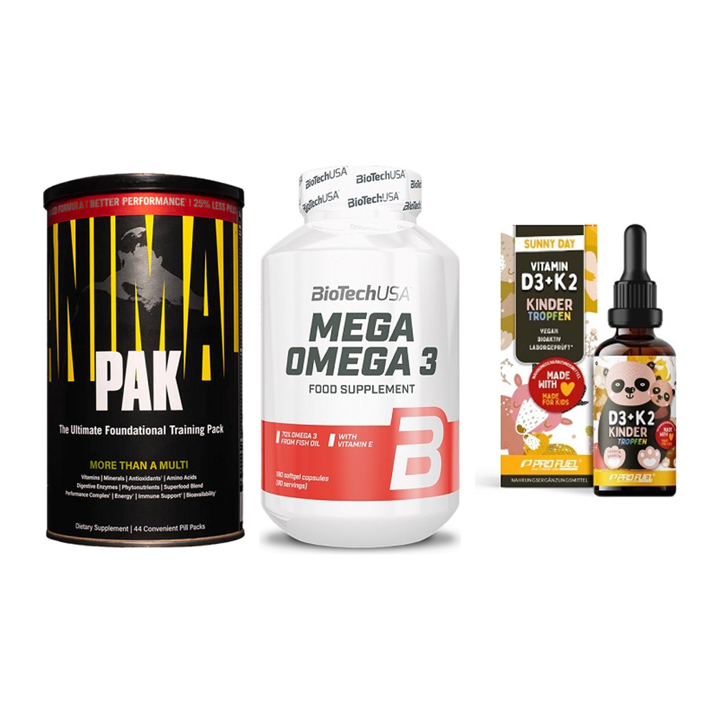 Grundversorgung: Universal + BioTech Mega + ProFuel VITAMIN – alle enthaltenen Artikel