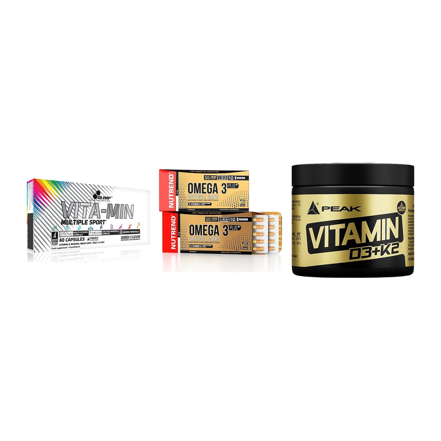 Grundversorgung: Olimp Vita-Min + Nutrend Omega 3 + Peak Vitamin – alle enthaltenen Artikel