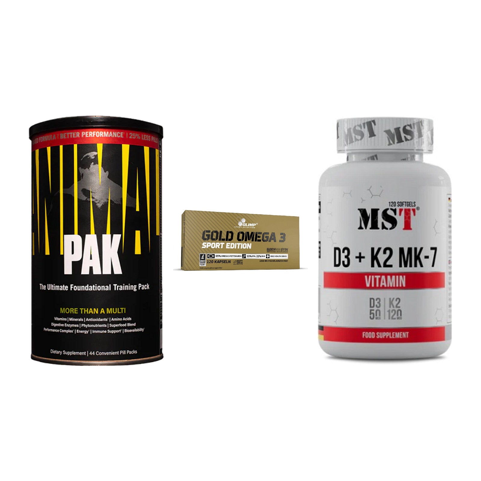 Grundversorgung: Universal + Olimp Omega 3 + MST Vitamin D3 – alle enthaltenen Artikel
