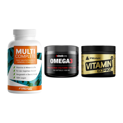 Grundversorgung: ProFuel MULTI + Sinob Omega 3 + Peak Vitamin – alle enthaltenen Artikel