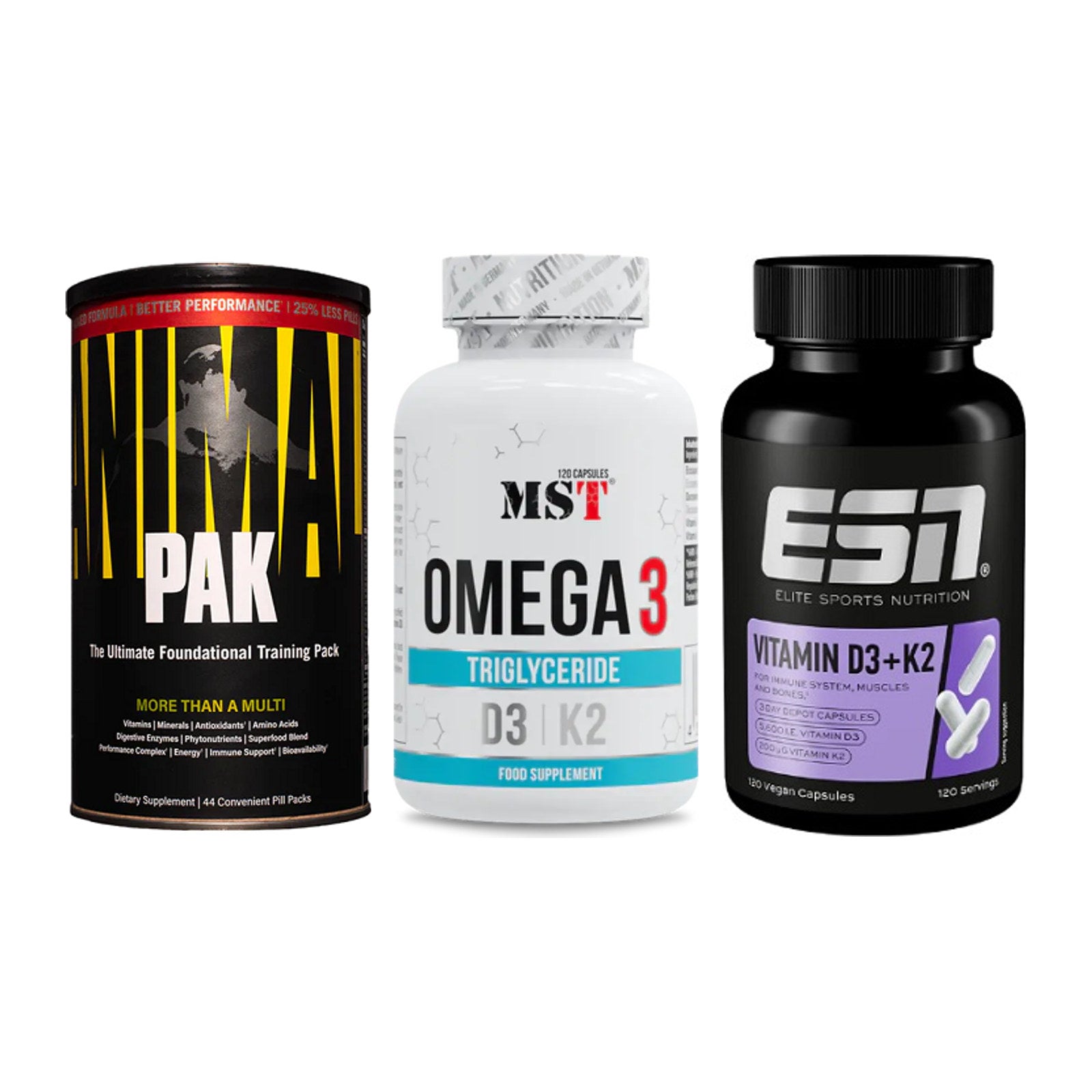 Grundversorgung: Universal + MST Omega 3 500 + ESN Vitamin D3 – alle enthaltenen Artikel