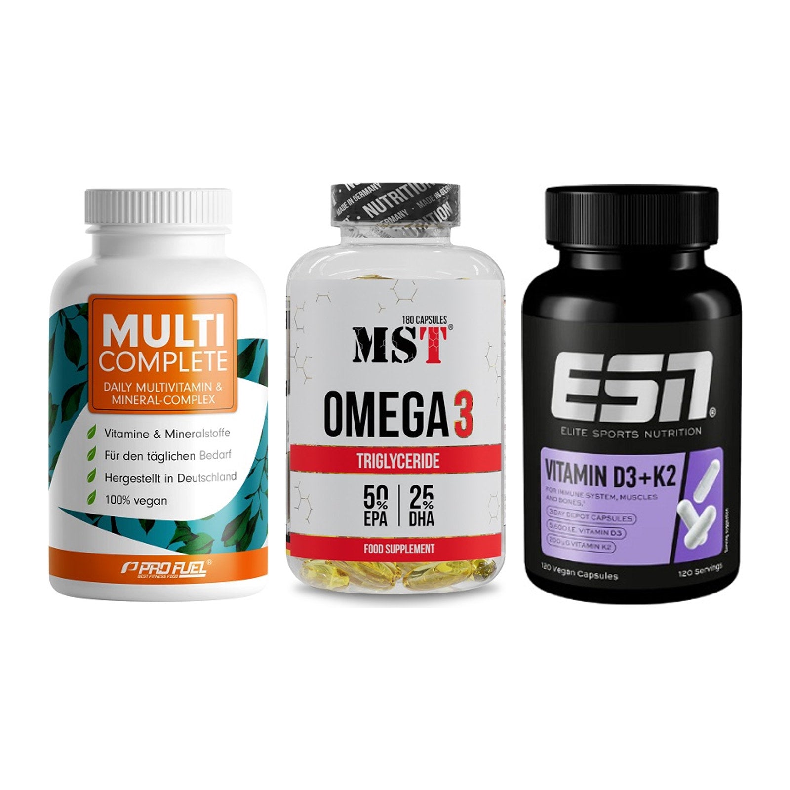 Grundversorgung: ProFuel MULTI + MST Omega 3 + ESN Vitamin D3 – alle enthaltenen Artikel