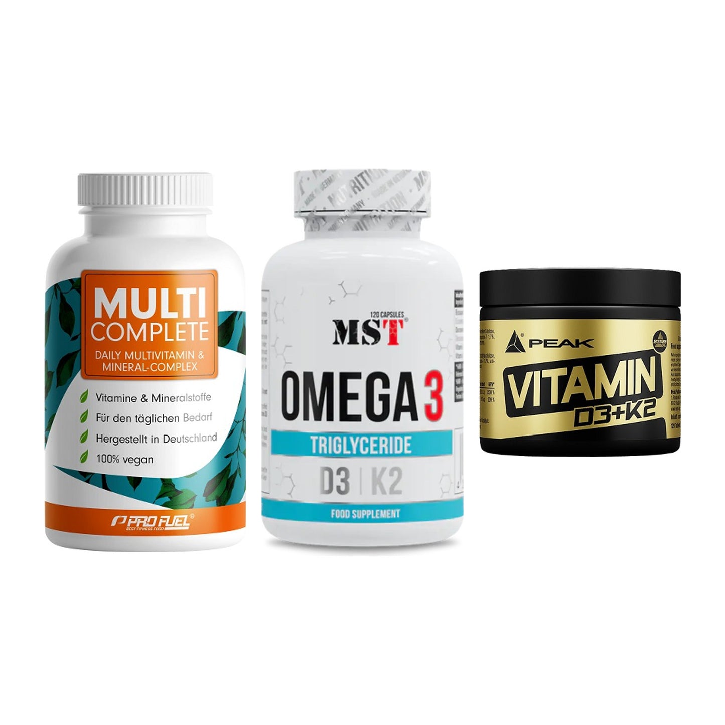 Grundversorgung: ProFuel MULTI + MST Omega 3 500 + Peak Vitamin – alle enthaltenen Artikel