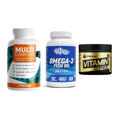 Grundversorgung: ProFuel MULTI + Wispy Omega 3 + Peak Vitamin – alle enthaltenen Artikel