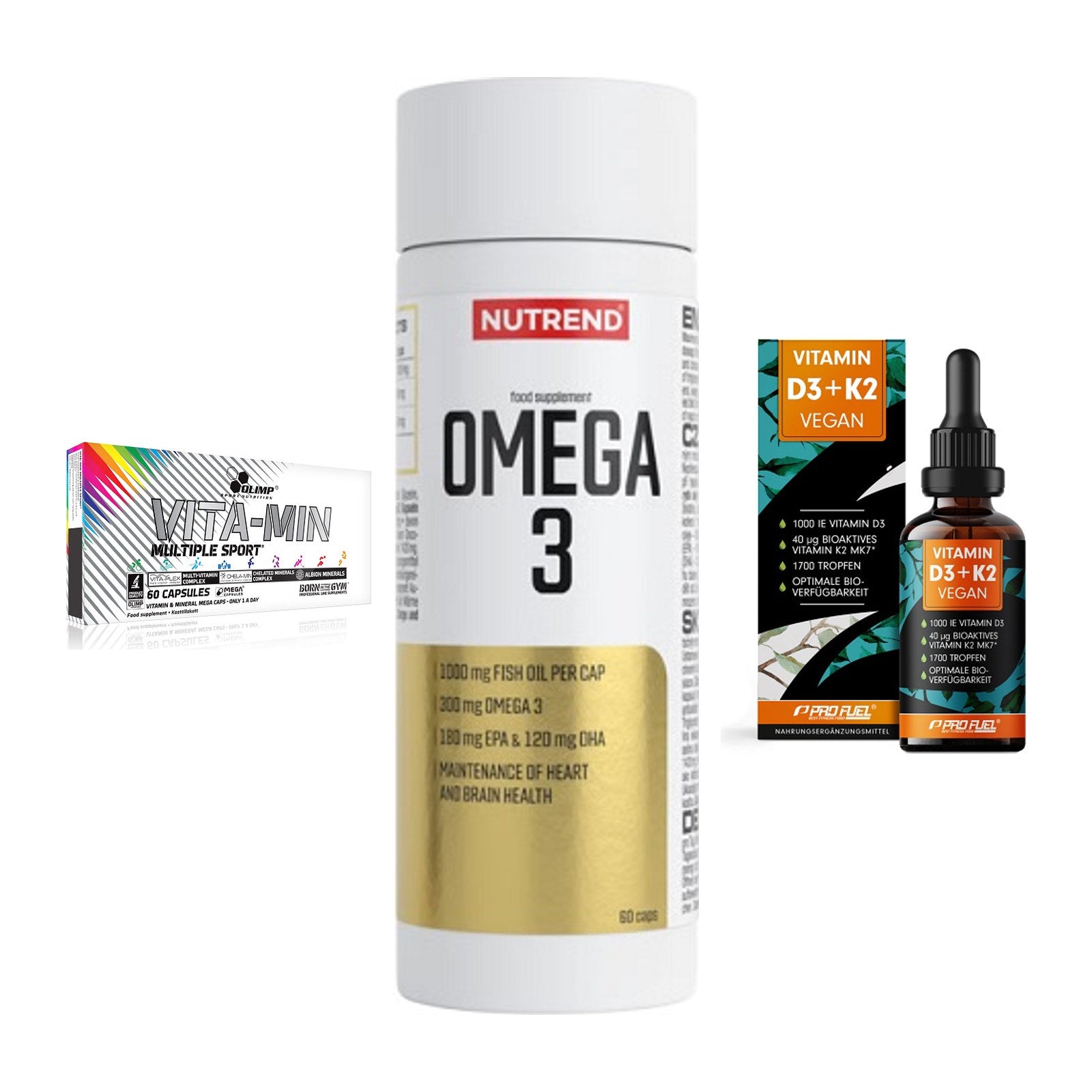 Grundversorgung: Olimp Vita-Min + Nutrend Omega 3 + ProFuel Vitamin – alle enthaltenen Artikel