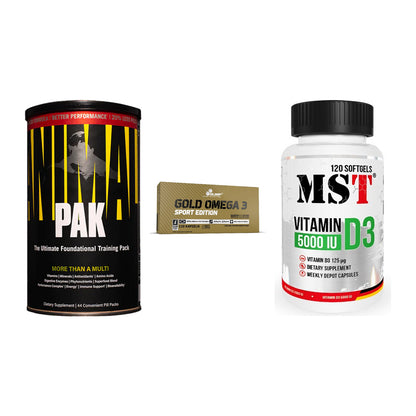 Grundversorgung: Universal + Olimp Omega 3 + MST Vitamin D3 – alle enthaltenen Artikel