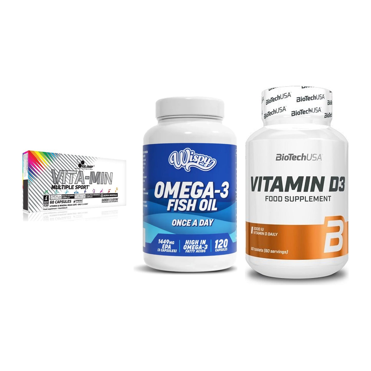 Grundversorgung: Olimp Vita-Min + Wispy Omega 3 + BioTech Vitamin – alle enthaltenen Artikel