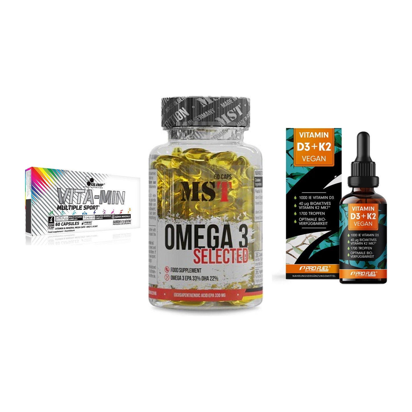 Grundversorgung: Olimp Vita-Min + MST Omega 3 + ProFuel Vitamin – alle enthaltenen Artikel