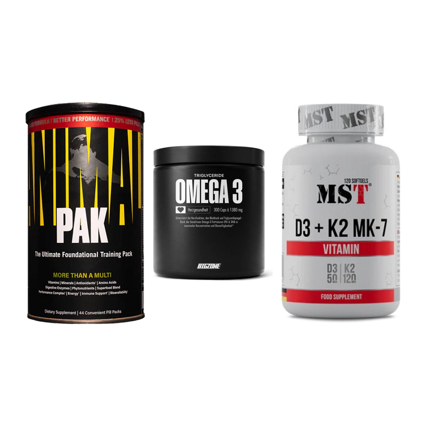 Grundversorgung: Universal + Big Zone Omega + MST Vitamin D3 – alle enthaltenen Artikel