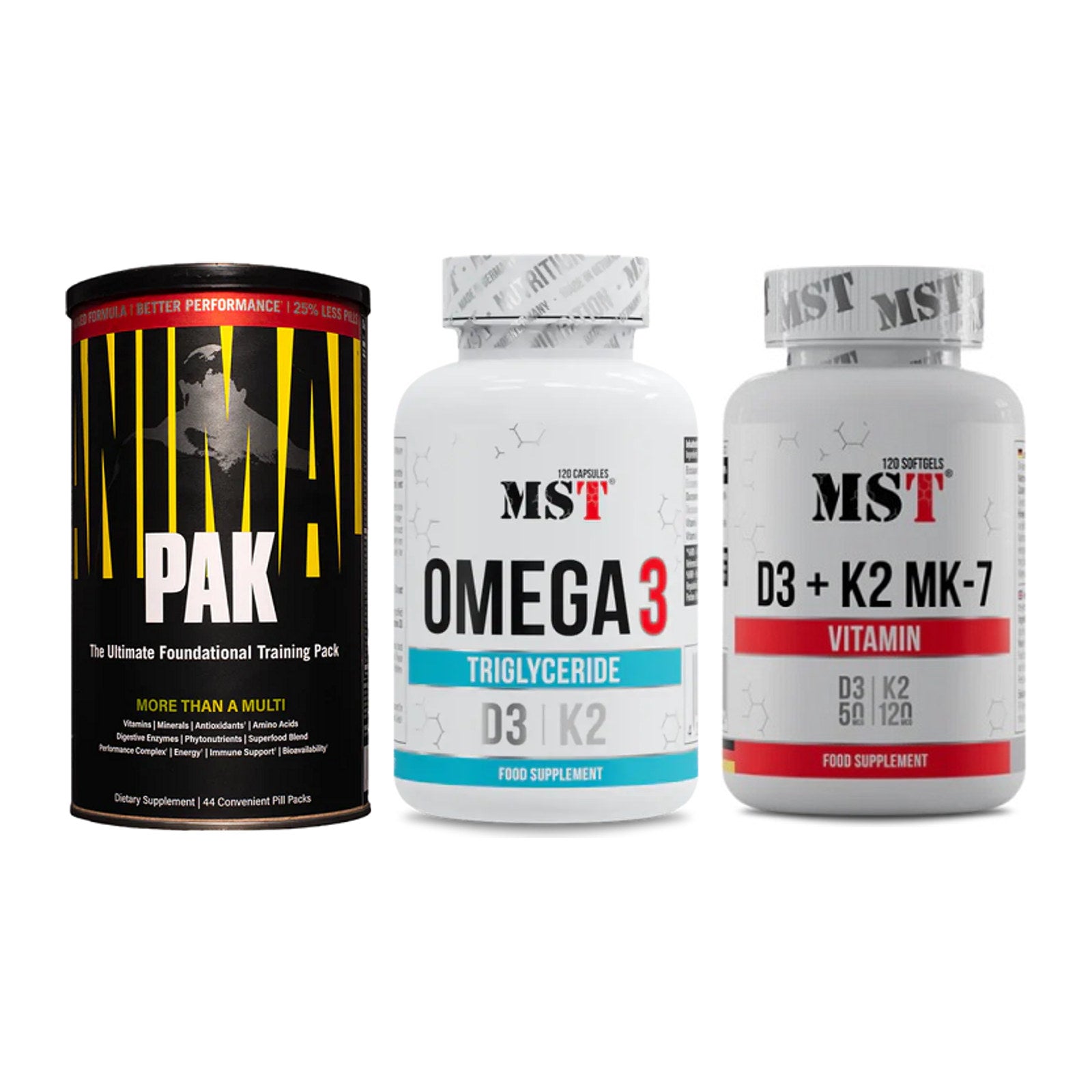 Grundversorgung: Universal + MST Omega 3 500 + MST Vitamin D3 – alle enthaltenen Artikel