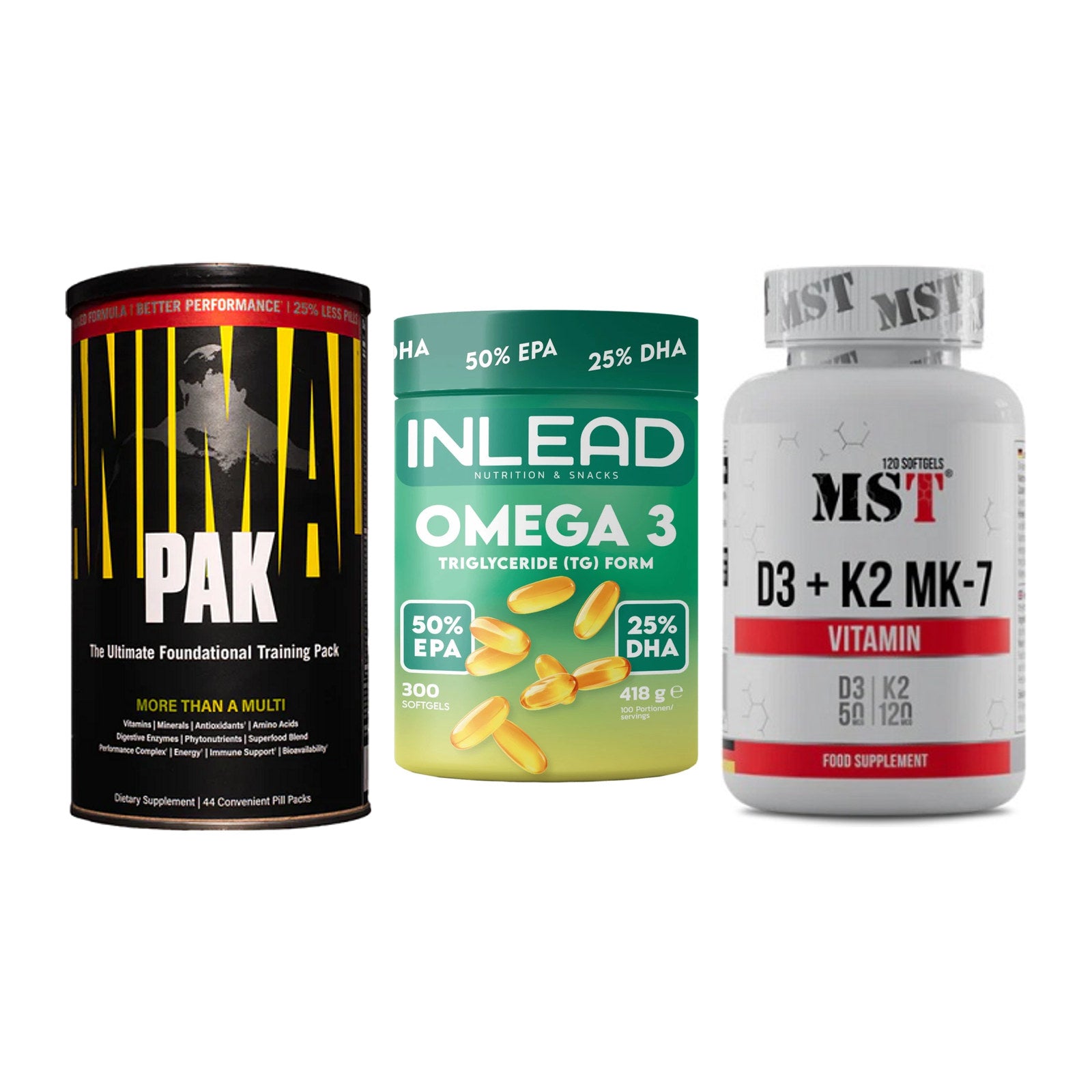 Grundversorgung: Universal + INLEAD Omega-3 + MST Vitamin D3 – alle enthaltenen Artikel