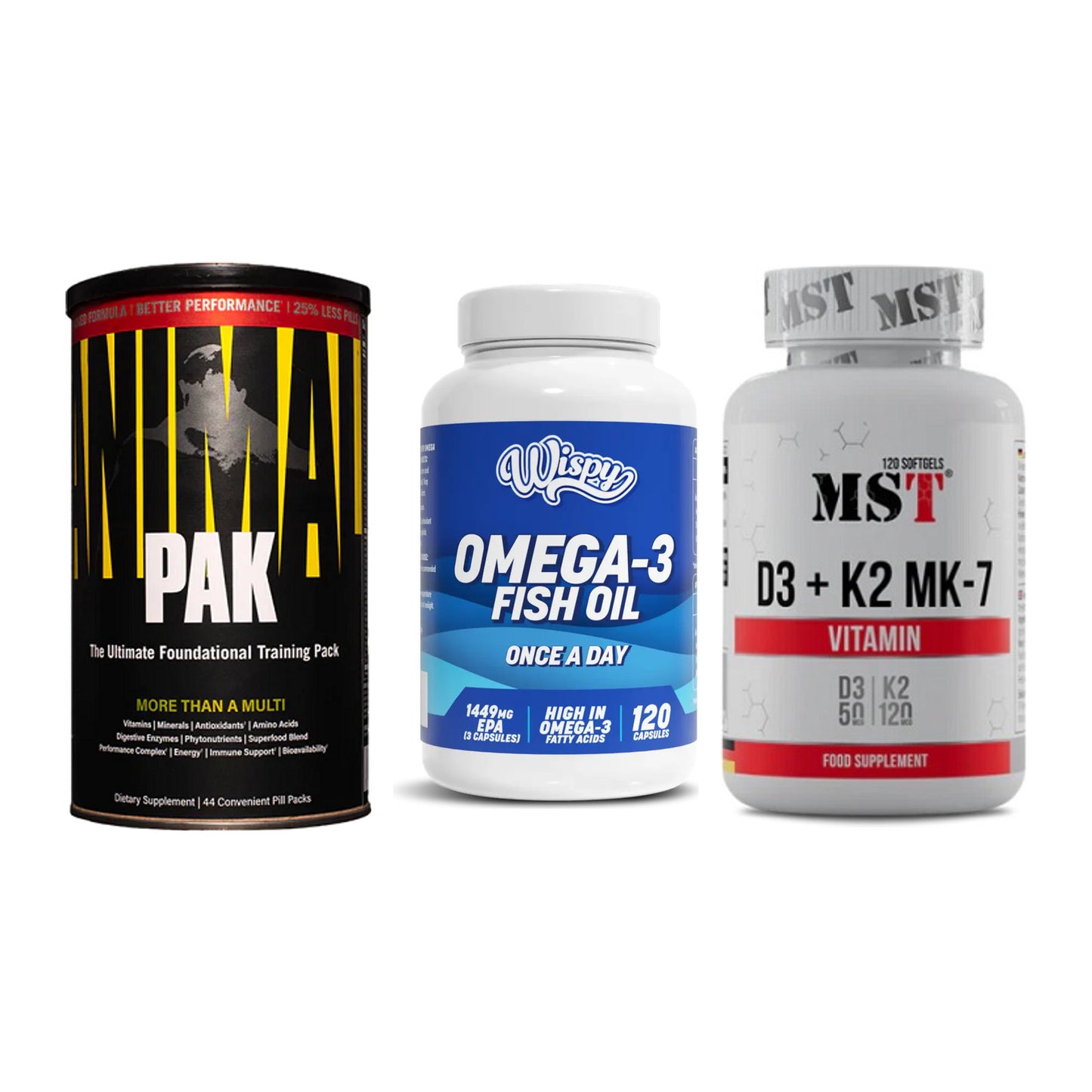 Grundversorgung: Universal + Wispy Omega 3 + MST Vitamin D3 – alle enthaltenen Artikel