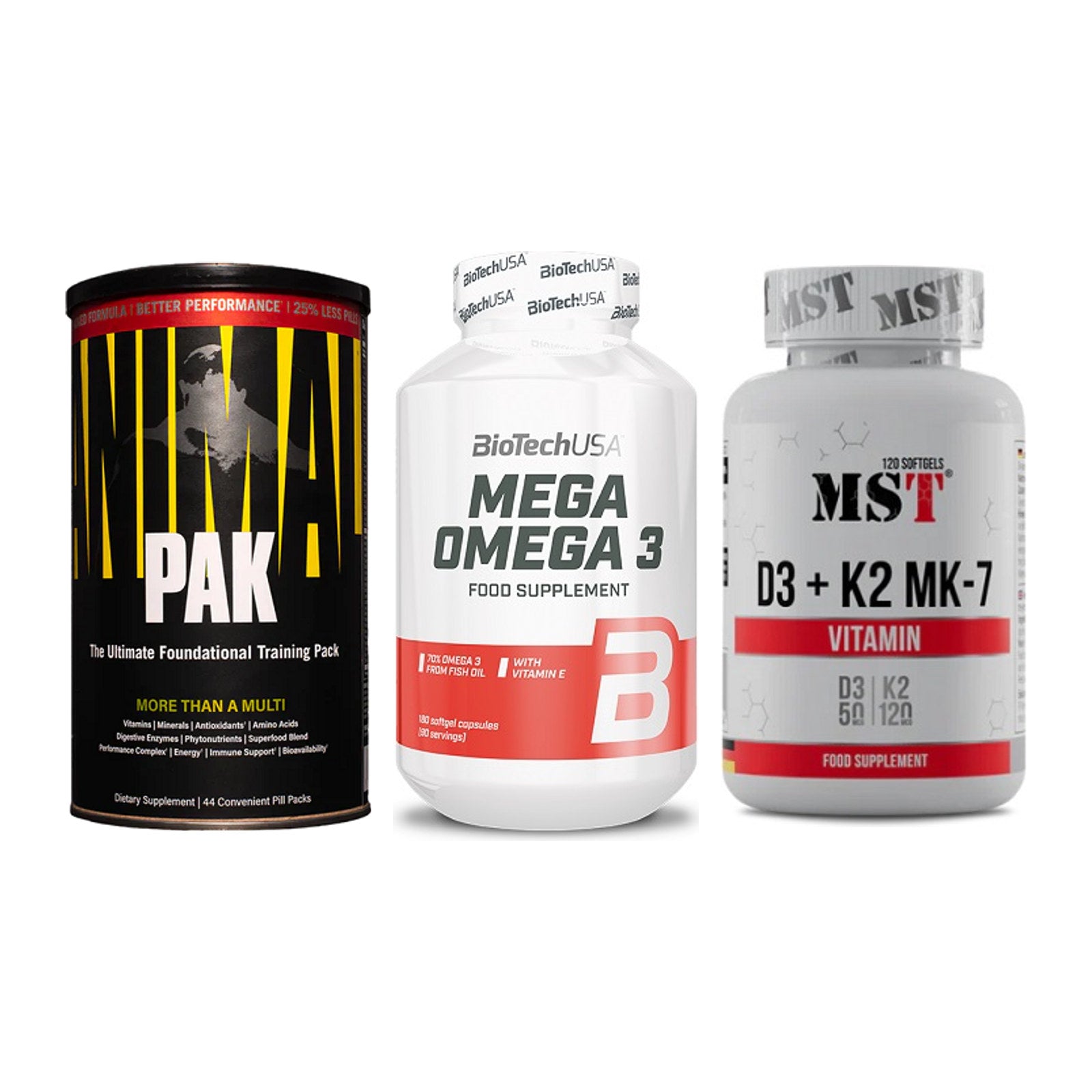 Grundversorgung: Universal + BioTech Mega + MST Vitamin D3 – alle enthaltenen Artikel