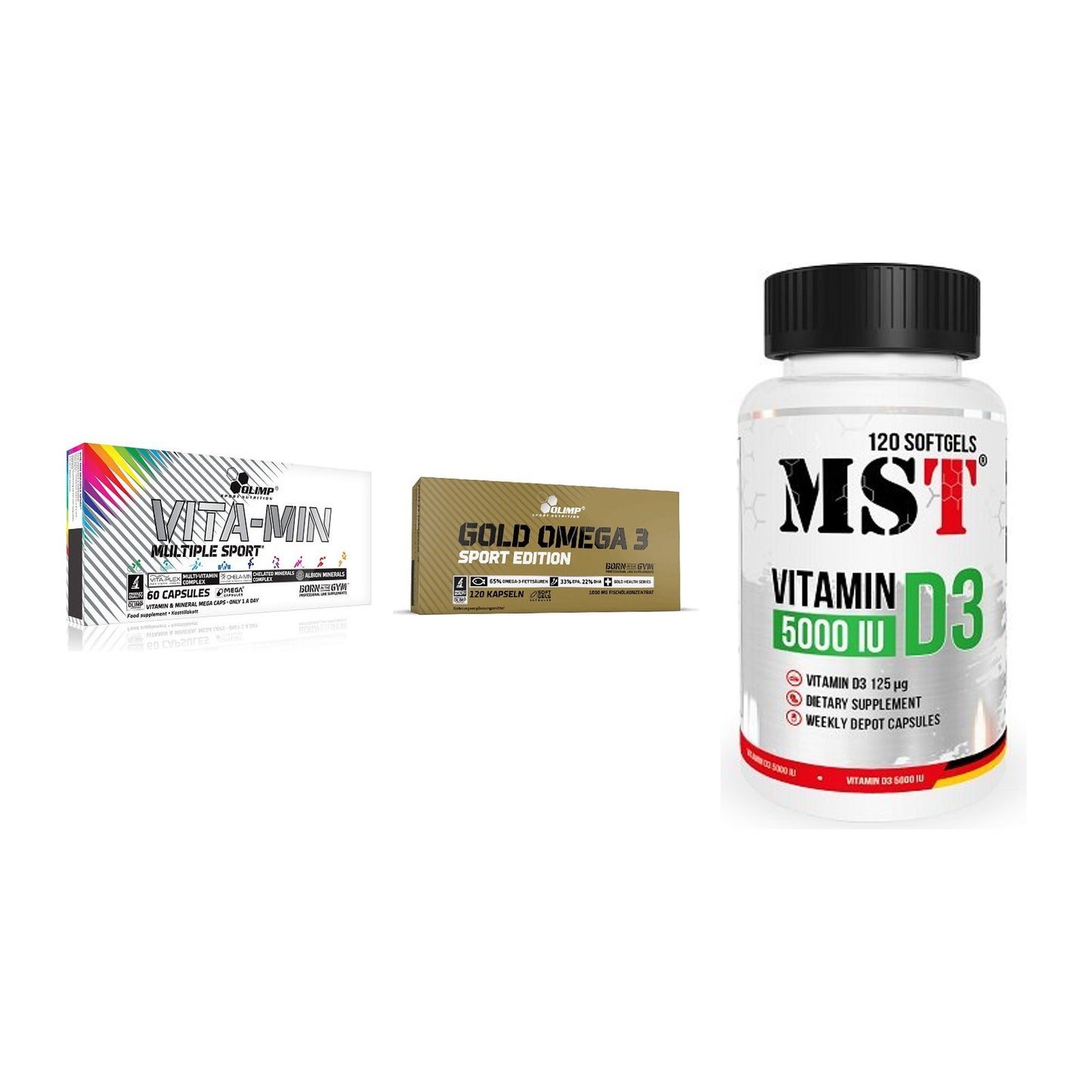 Grundversorgung: Olimp Vita-Min + Olimp Omega 3 + MST Vitamin D3 – alle enthaltenen Artikel