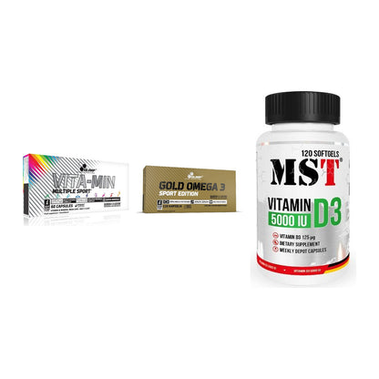 Grundversorgung: Olimp Vita-Min + Olimp Omega 3 + MST Vitamin D3 – alle enthaltenen Artikel