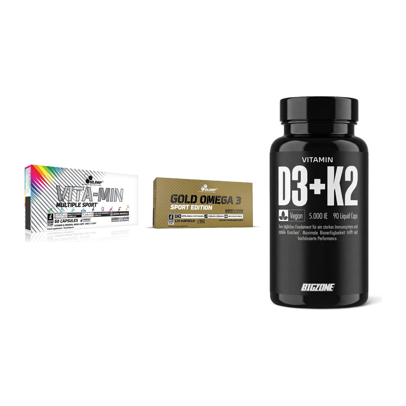 Grundversorgung: Olimp Vita-Min + Olimp Omega 3 + Big Zone – alle enthaltenen Artikel
