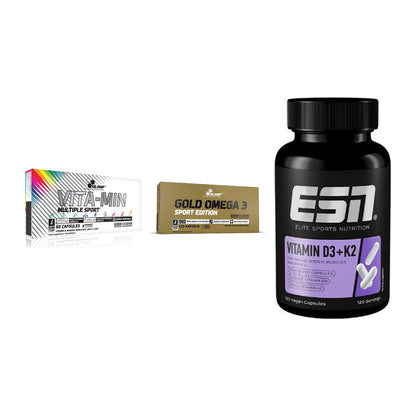 Grundversorgung: Olimp Vita-Min + Olimp Omega 3 + ESN Vitamin D3 – alle enthaltenen Artikel