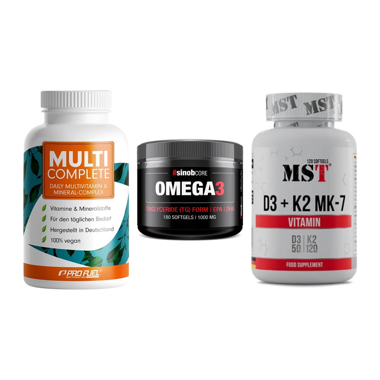 Grundversorgung: ProFuel MULTI + Sinob Omega 3 + MST Vitamin D3 – alle enthaltenen Artikel