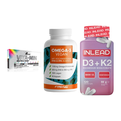 Grundversorgung: Olimp Vita-Min + ProFuel Omega 3 + INLEAD Vitamin – alle enthaltenen Artikel
