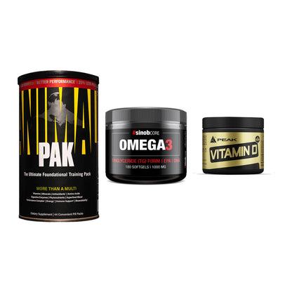 Grundversorgung: Universal + Sinob Omega 3 + Peak Vitamin D – alle enthaltenen Artikel