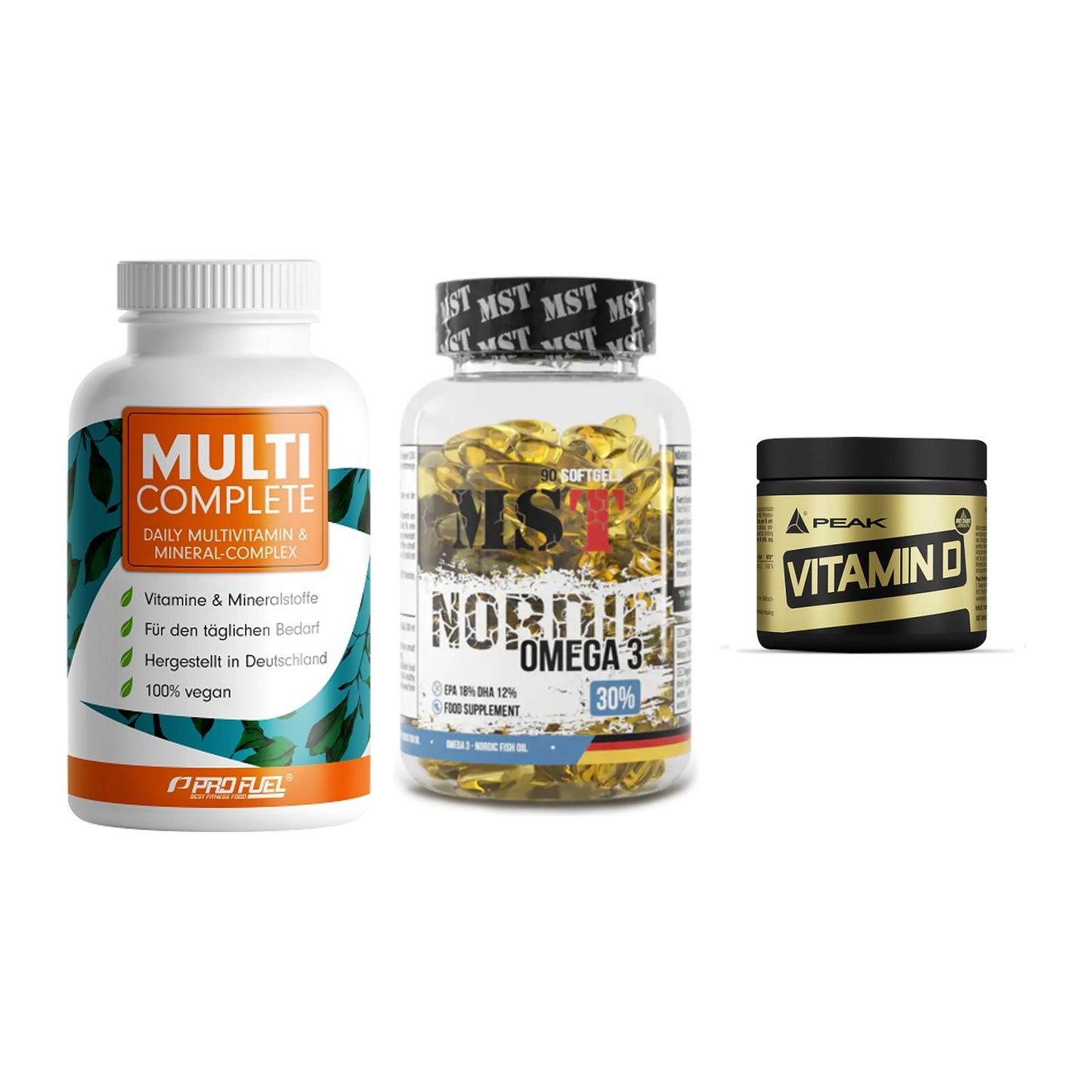 Grundversorgung: ProFuel MULTI + MST Omega 3 + Peak Vitamin D – alle enthaltenen Artikel