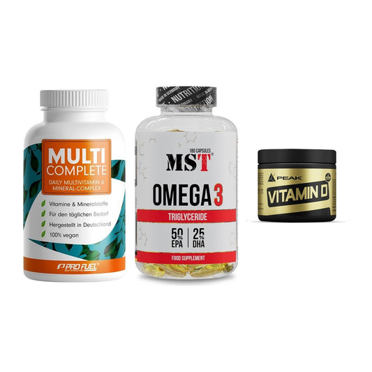 Grundversorgung: ProFuel MULTI + MST Omega 3 + Peak Vitamin D – alle enthaltenen Artikel