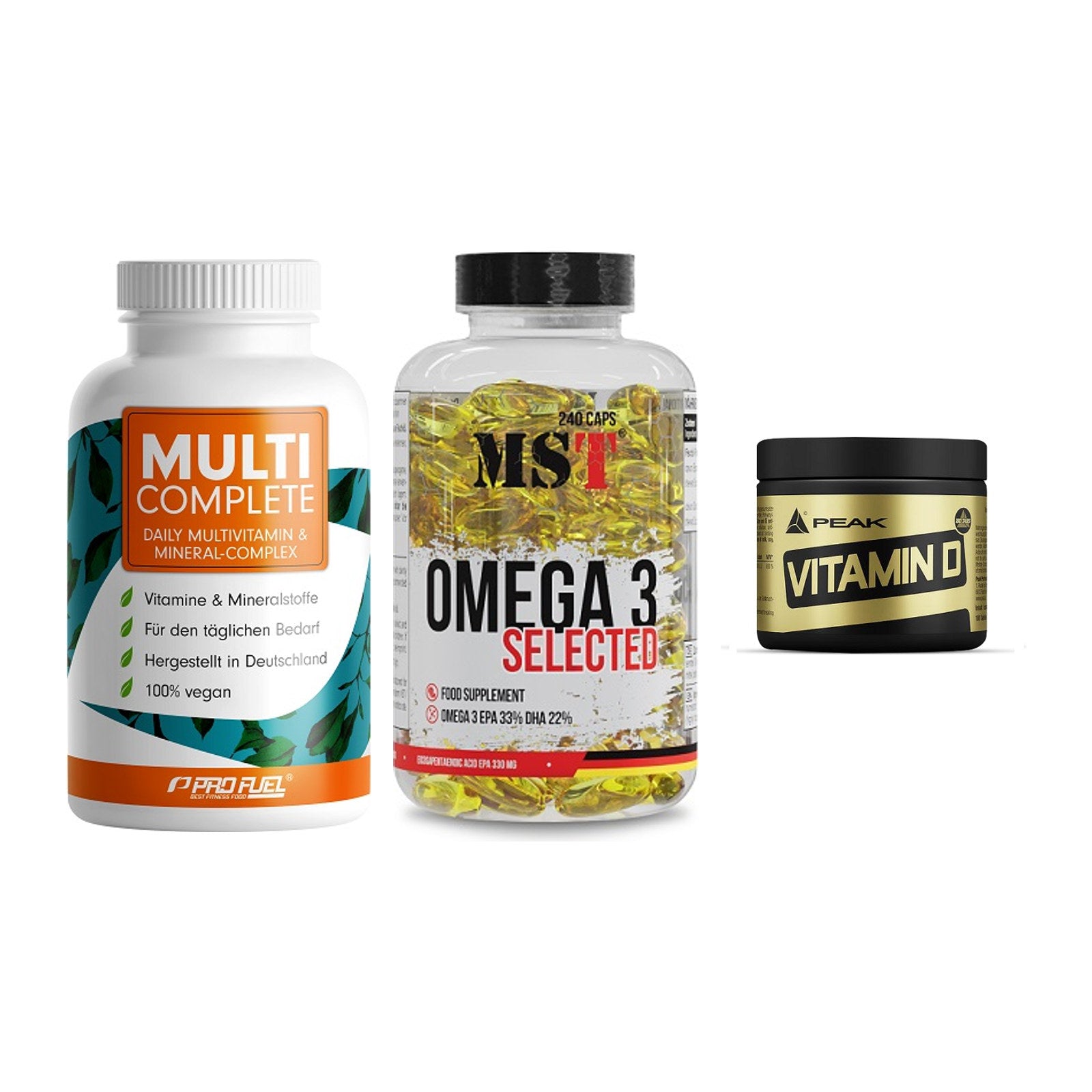 Grundversorgung: ProFuel MULTI + MST Omega 3 + Peak Vitamin D – alle enthaltenen Artikel