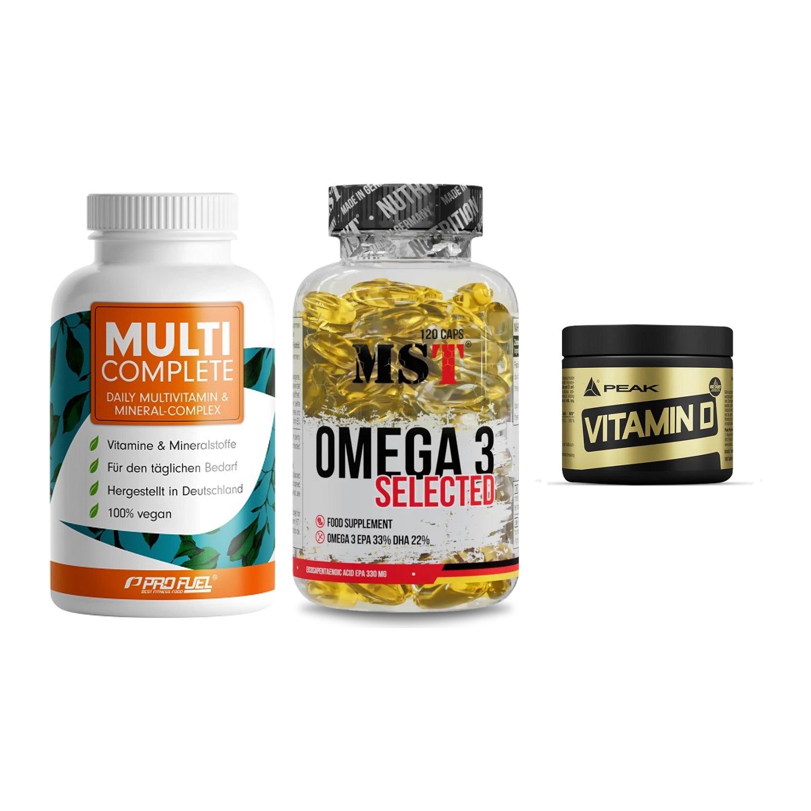 Grundversorgung: ProFuel MULTI + MST Omega 3 + Peak Vitamin D – alle enthaltenen Artikel