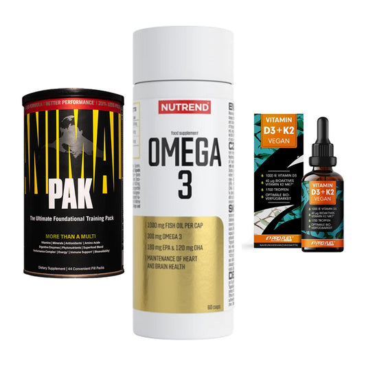 Grundversorgung: Universal + Nutrend Omega 3 + ProFuel Vitamin – alle enthaltenen Artikel