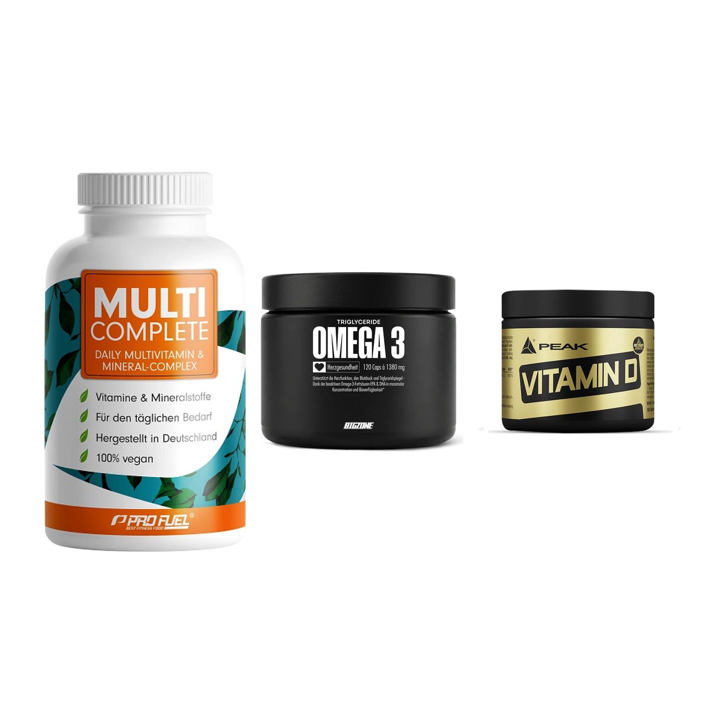 Grundversorgung: ProFuel MULTI + Big Zone Omega + Peak Vitamin D – alle enthaltenen Artikel