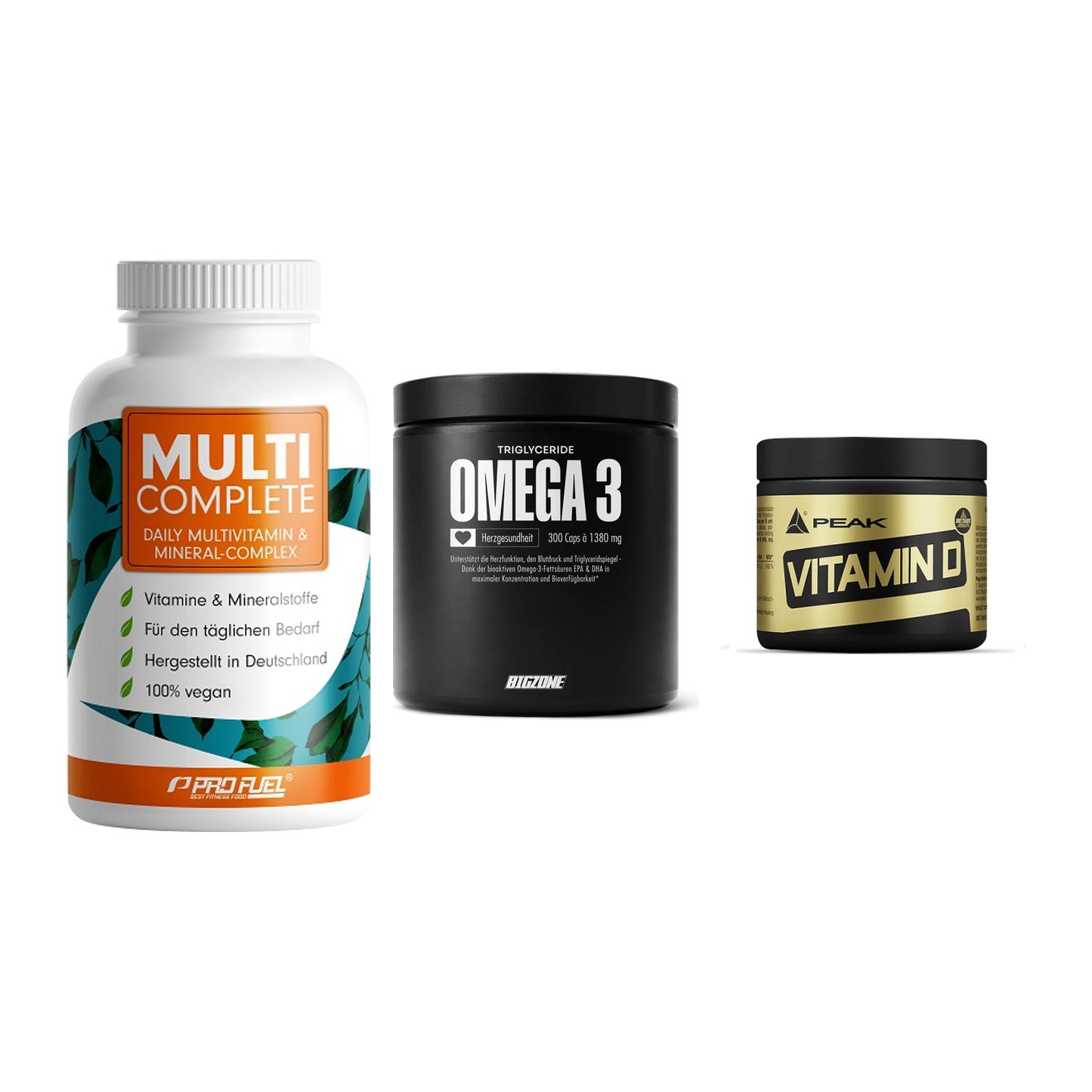 Grundversorgung: ProFuel MULTI + Big Zone Omega + Peak Vitamin D – alle enthaltenen Artikel