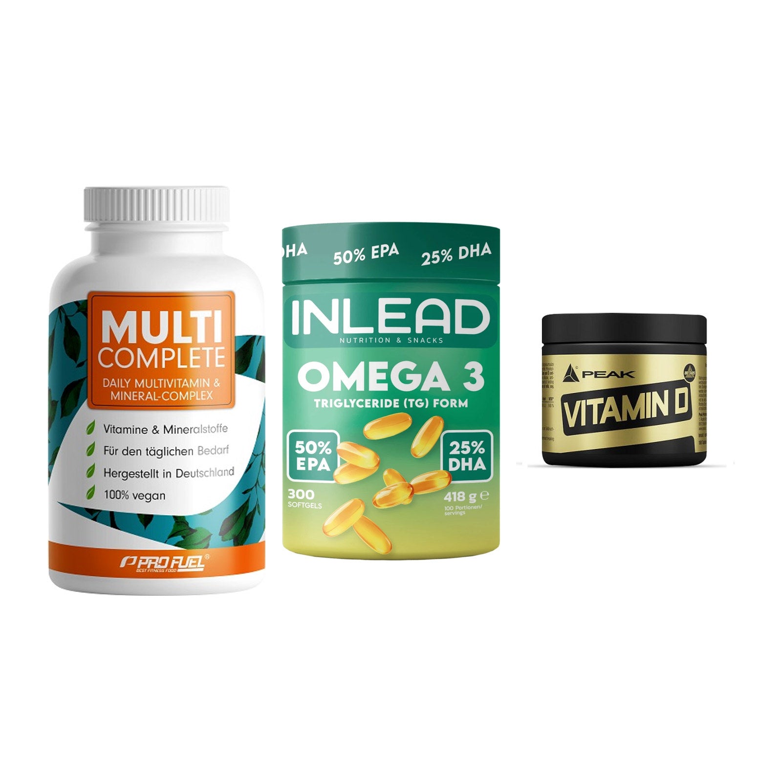 Grundversorgung: ProFuel MULTI + INLEAD Omega-3 + Peak Vitamin D – alle enthaltenen Artikel