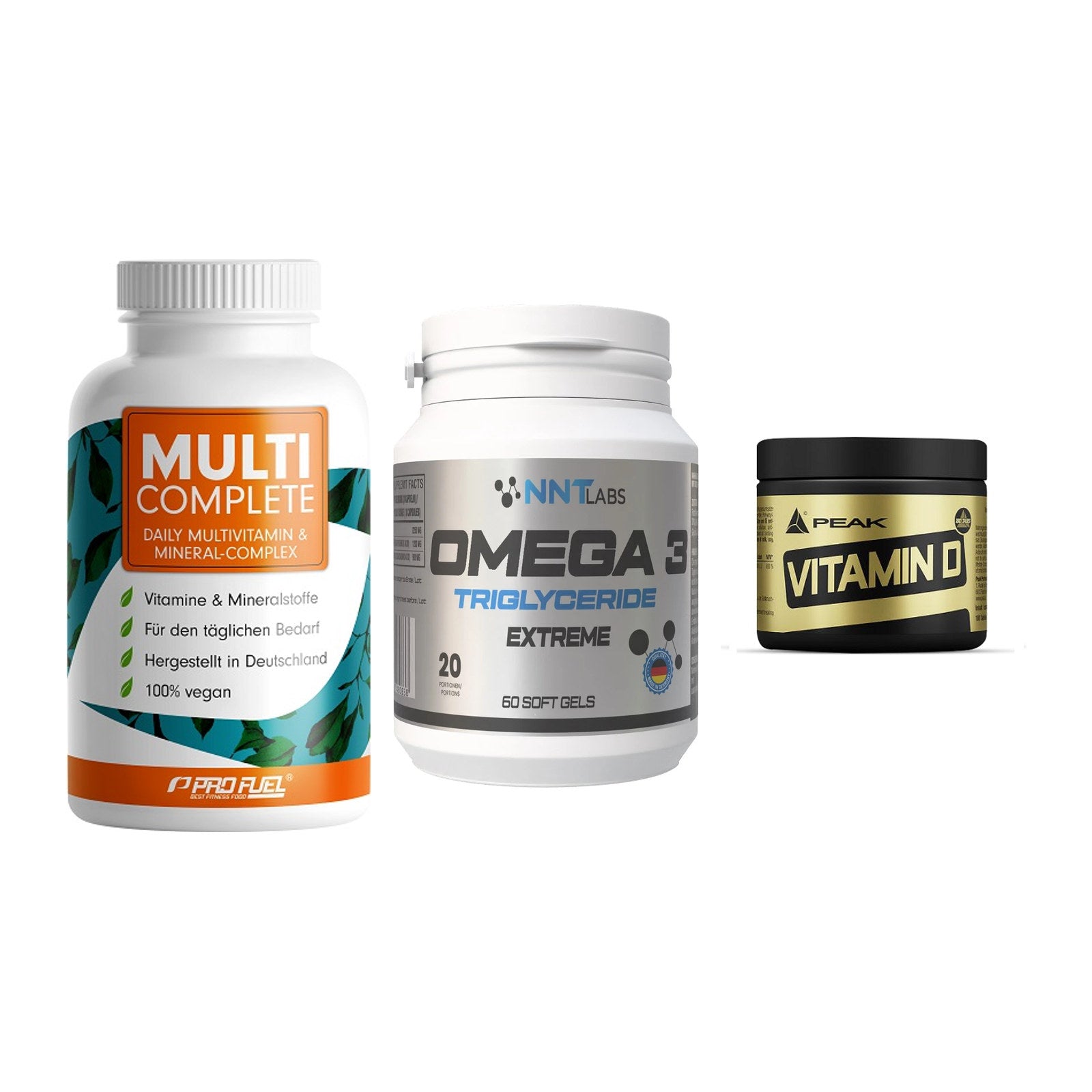 Grundversorgung: ProFuel MULTI + NNT Omega 3 + Peak Vitamin D – alle enthaltenen Artikel