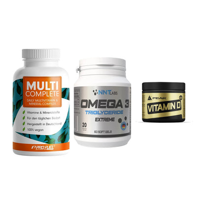 Grundversorgung: ProFuel MULTI + NNT Omega 3 + Peak Vitamin D – alle enthaltenen Artikel