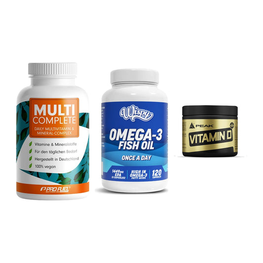 Grundversorgung: ProFuel MULTI + Wispy Omega 3 + Peak Vitamin D – alle enthaltenen Artikel