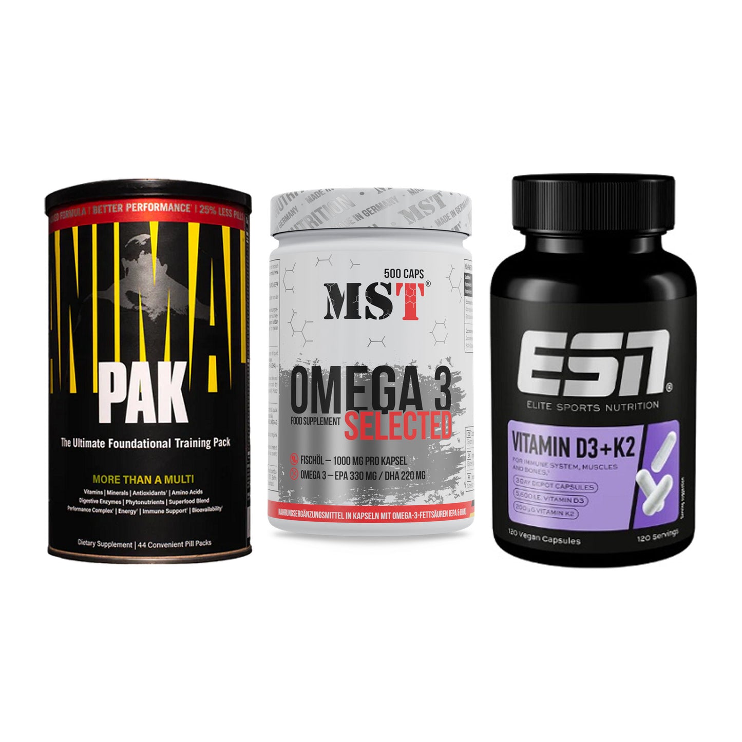 Grundversorgung: Universal + MST Omega 3 + ESN Vitamin D3 – alle enthaltenen Artikel