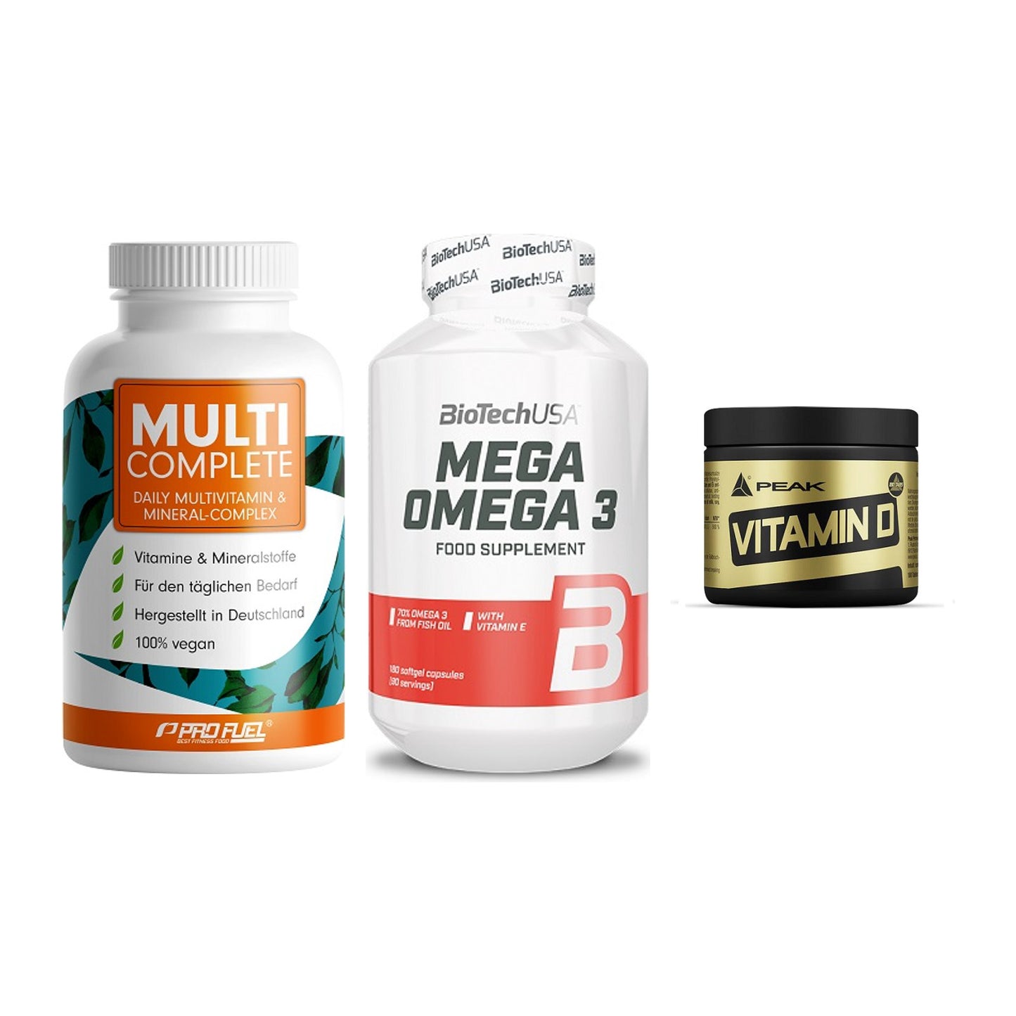 Grundversorgung: ProFuel MULTI + BioTech Mega + Peak Vitamin D – alle enthaltenen Artikel