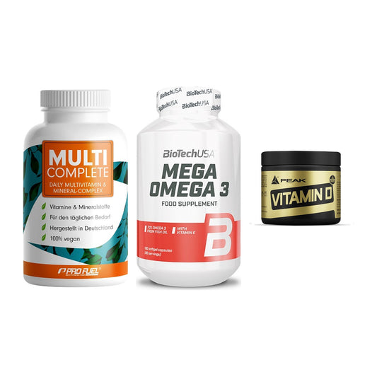 Grundversorgung: ProFuel MULTI + BioTech Mega + Peak Vitamin D – alle enthaltenen Artikel