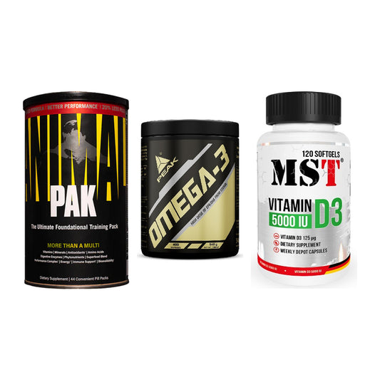 Grundversorgung: Universal + Peak Omega-3 + MST Vitamin D3 – alle enthaltenen Artikel