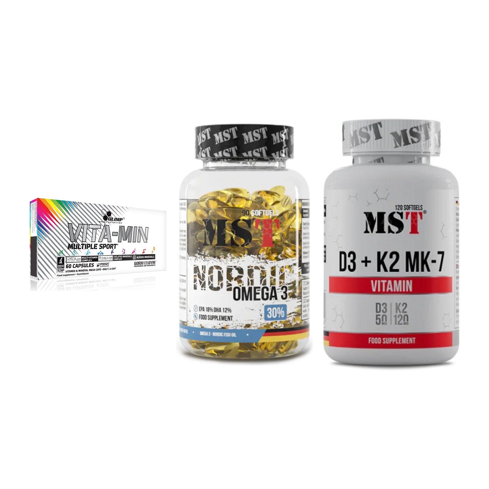 Grundversorgung: Olimp Vita-Min + MST Omega 3 + MST Vitamin D3 – alle enthaltenen Artikel