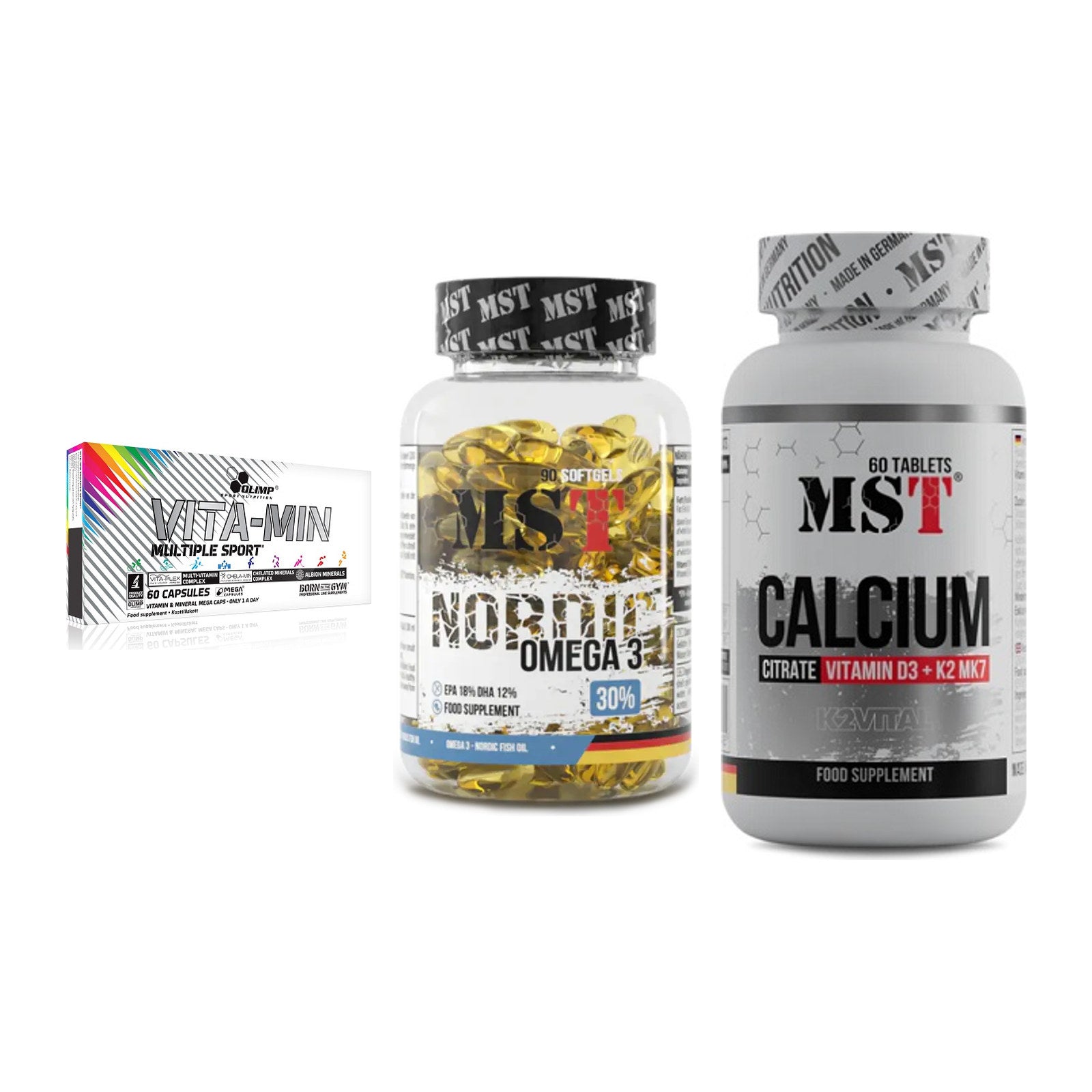 Grundversorgung: Olimp Vita-Min + MST Omega 3 + MST Calcium – alle enthaltenen Artikel