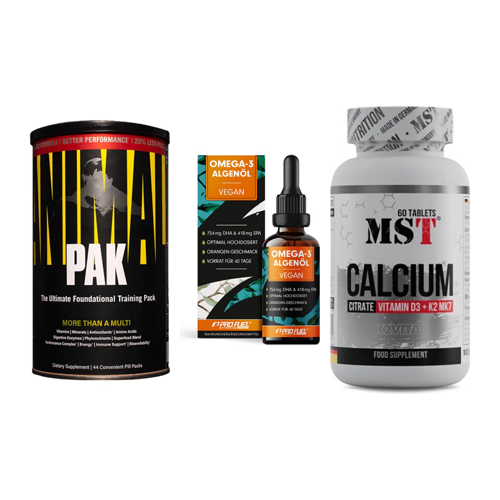 Grundversorgung: Universal + ProFuel Omega 3 + MST Calcium – alle enthaltenen Artikel