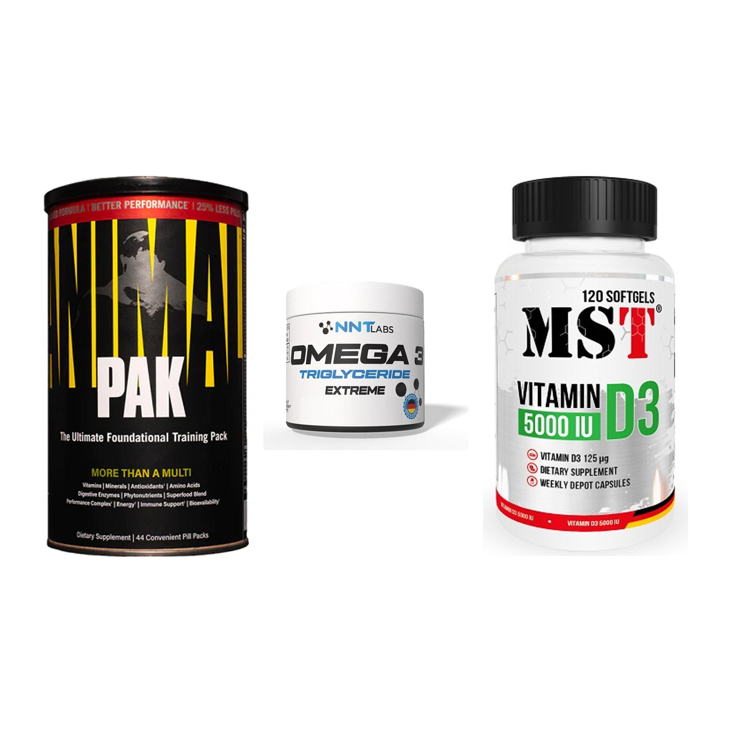 Grundversorgung: Universal + NNT Omega 3 + MST Vitamin D3 – alle enthaltenen Artikel